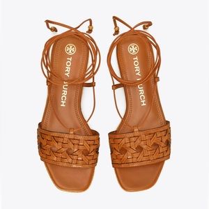 Tory Burch Basketweave Espadrille Lace Up Sandals